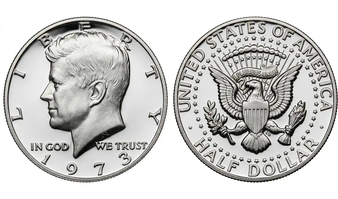 1973 Kennedy Half Dollar with sharp silver texture
