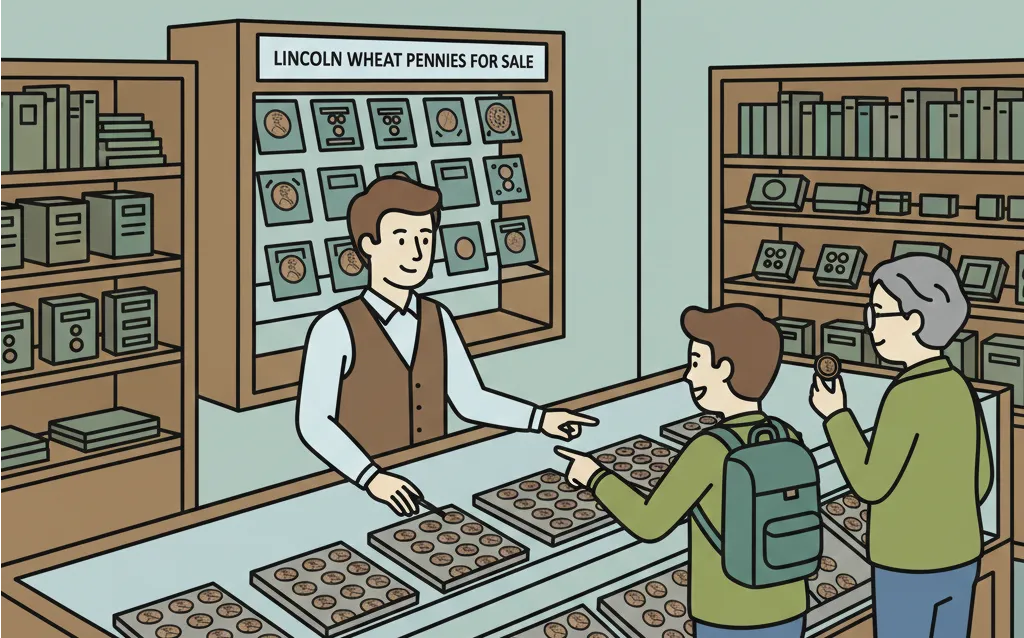 people buying Lincoln Wheat Penny coins at the coin store